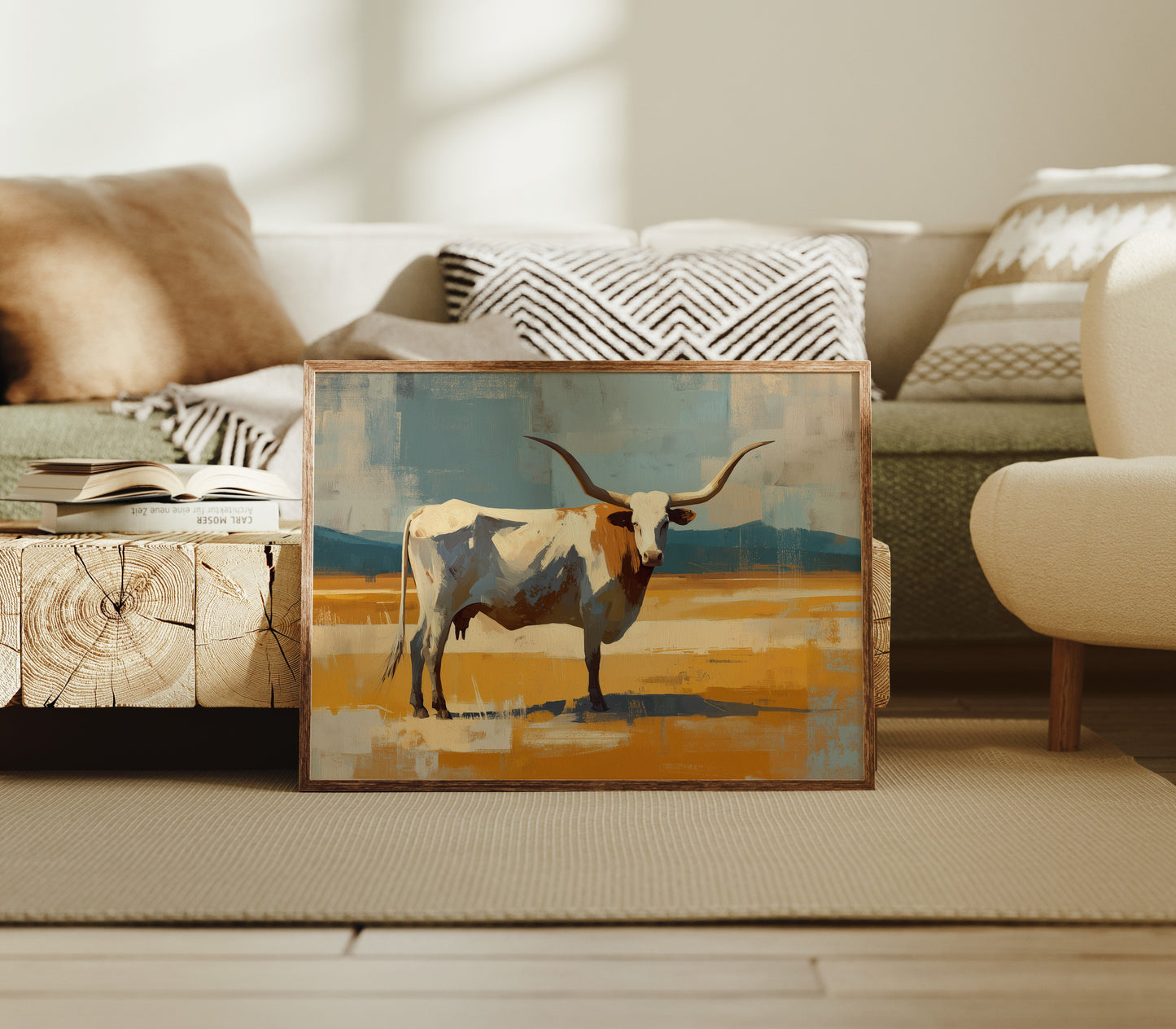 Longhorn Stands In Golden Fields