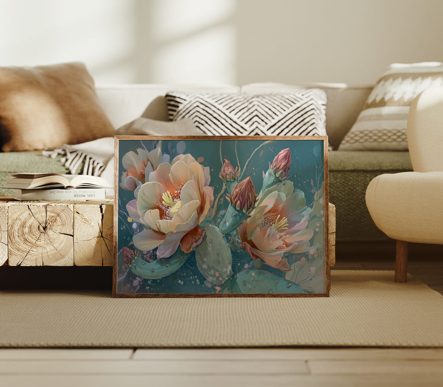 Desert Blooms Against Teal Sky