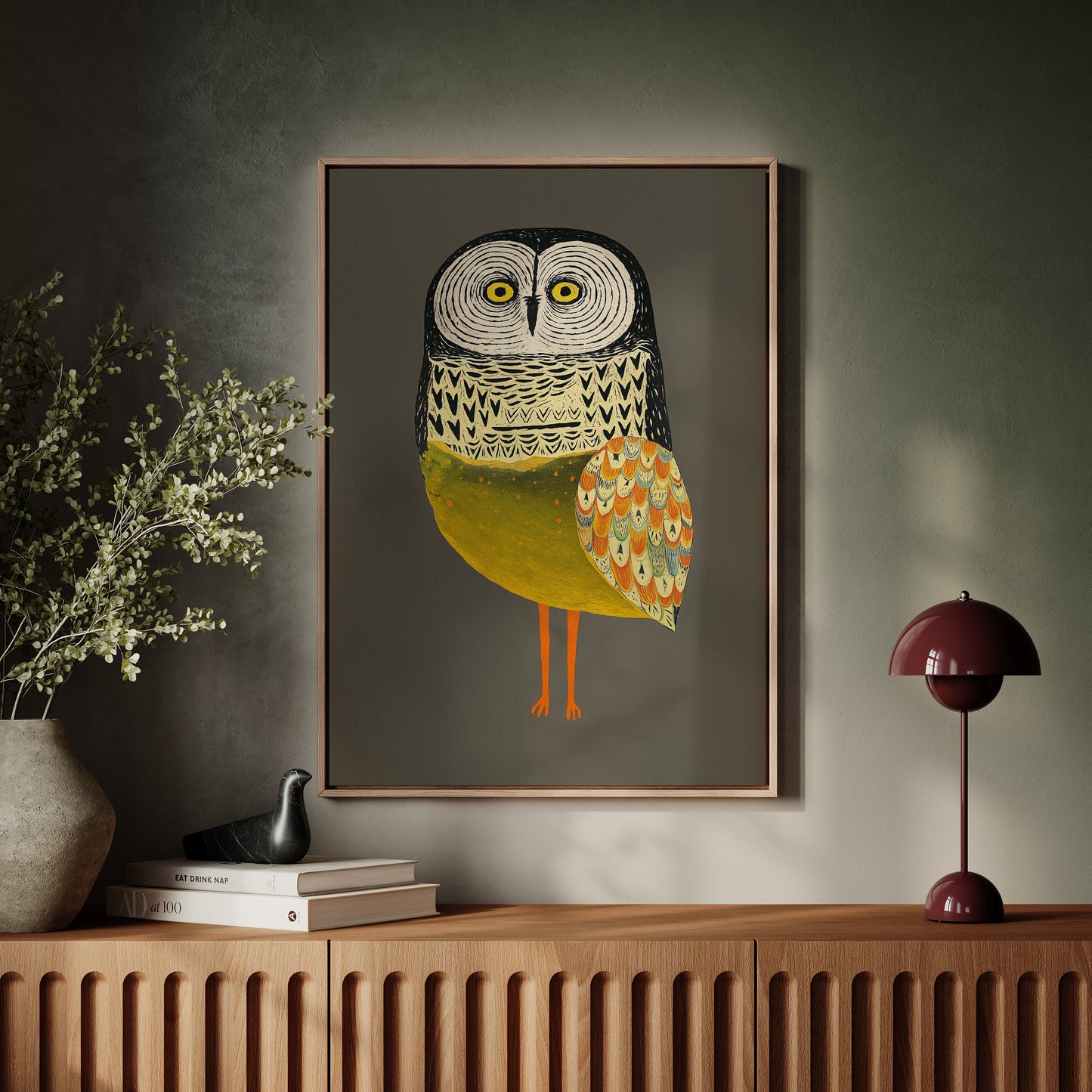 Stylized Owl with Golden Feathers