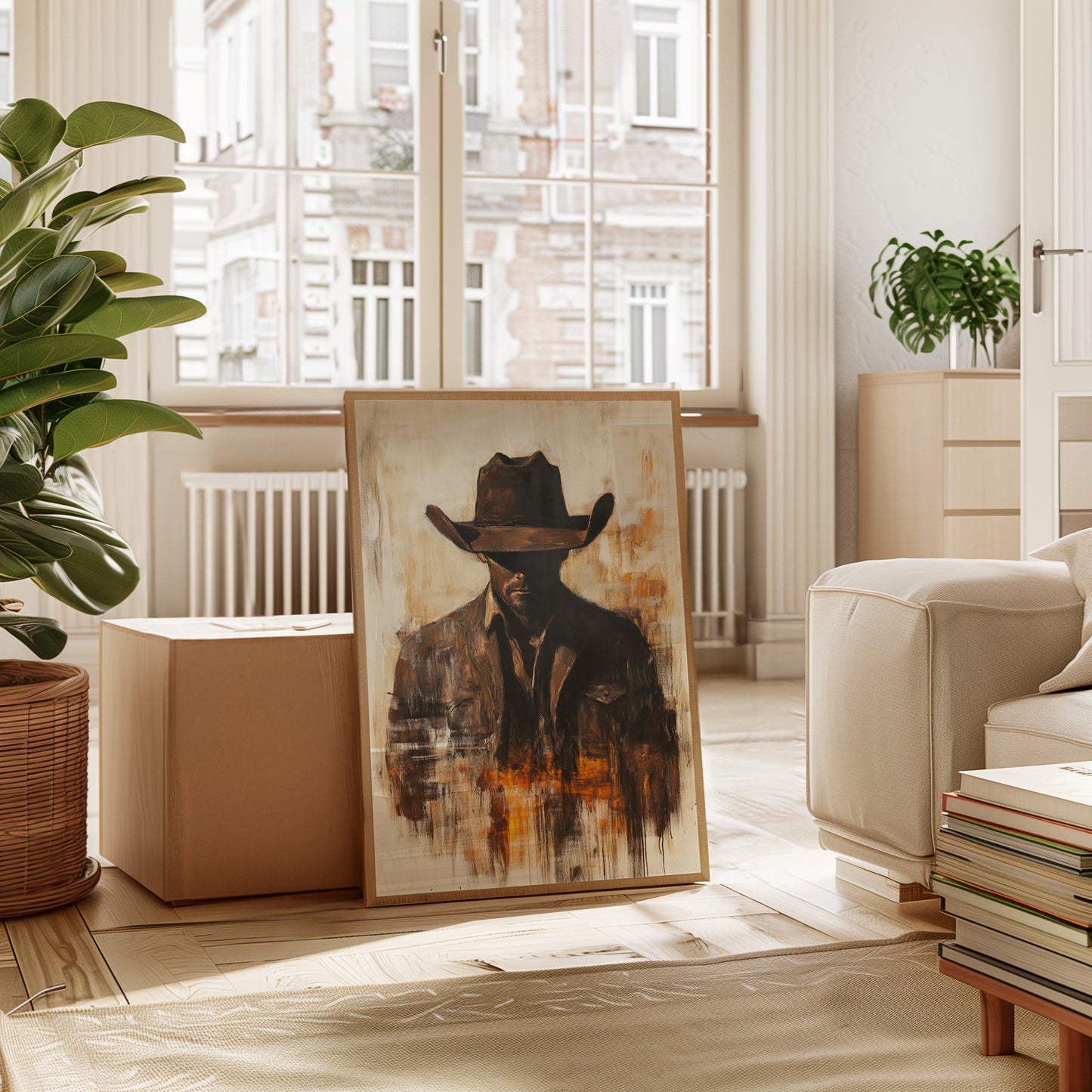 Lone Cowboy in Shadow and Flame