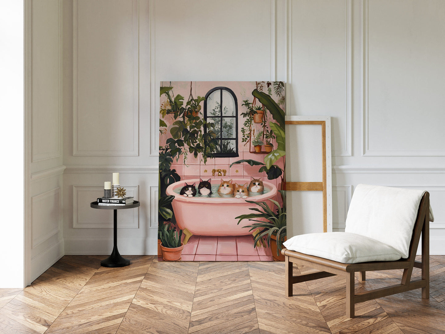 Cat Spa Day – Funny Cat Wall Art, Pink Bathtub Aesthetic, Cozy Home Decor