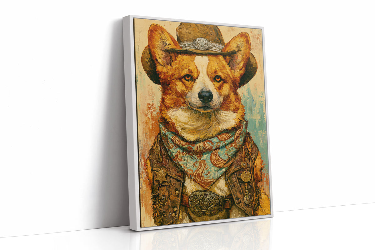 Cowboy Corgi — Impasto Western Dog Portrait