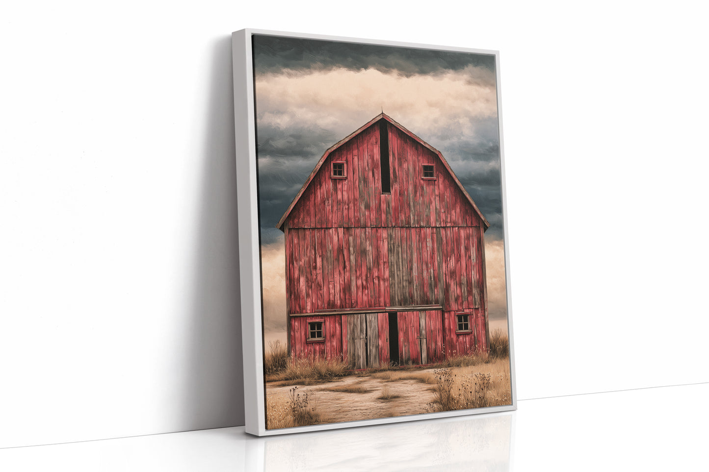 The Red Barn — Stormy Prairie Oil Painting