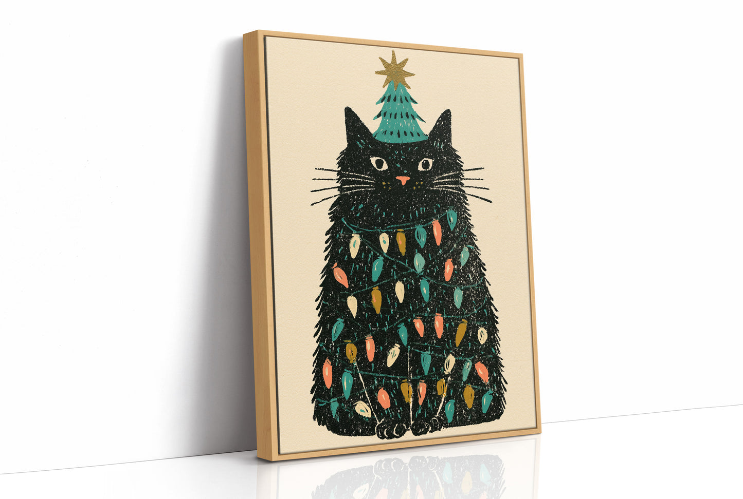 Cat Wrapped in Christmas Lights