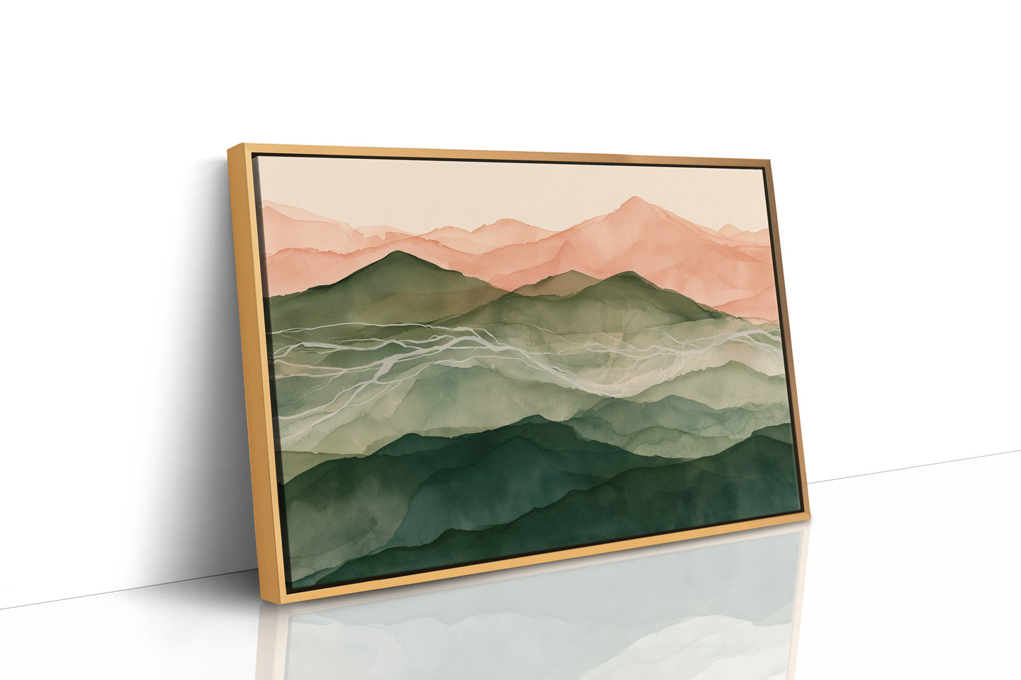 Coral Dawn Over Green Ridges