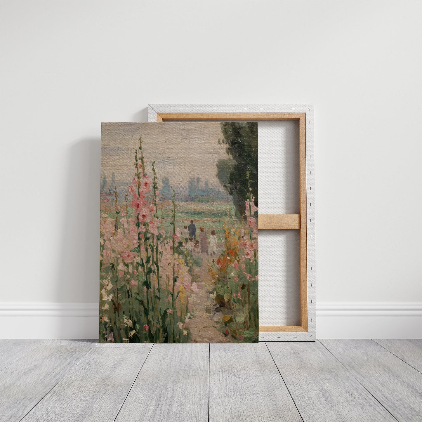 Hollyhock Promenade Through Summer Haze
