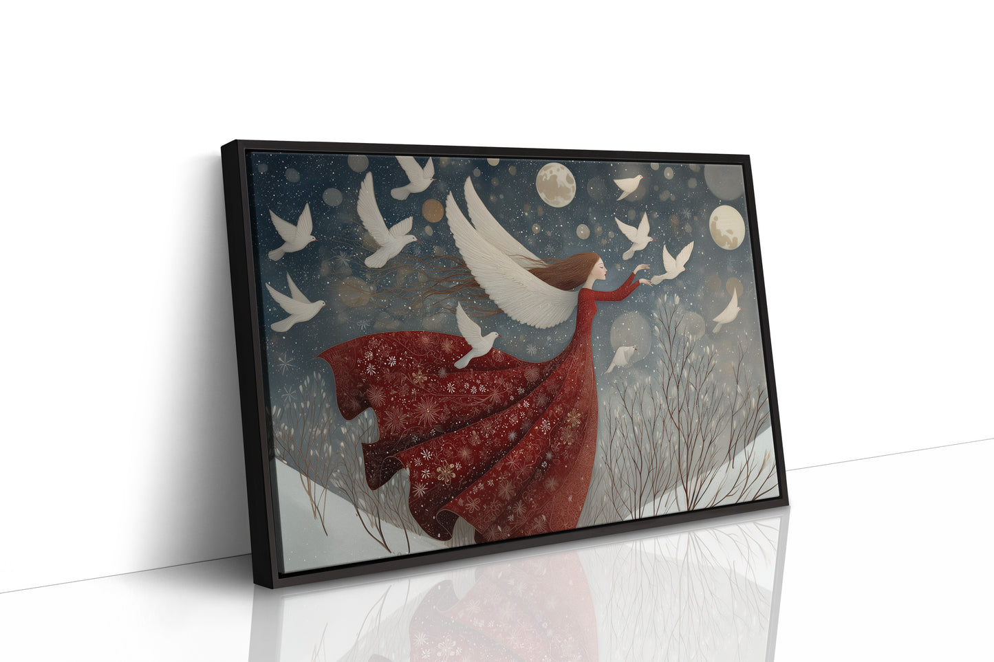 Winter Doves Follow Moonlit Dreams