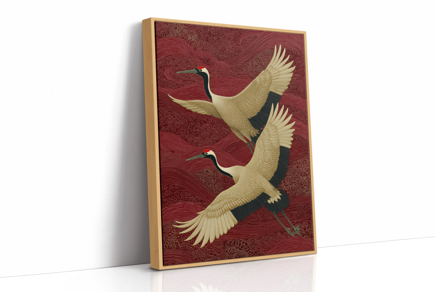 Cranes Across Crimson Skies