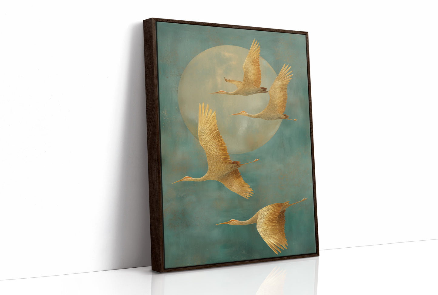 Golden Cranes Dance Through Mist