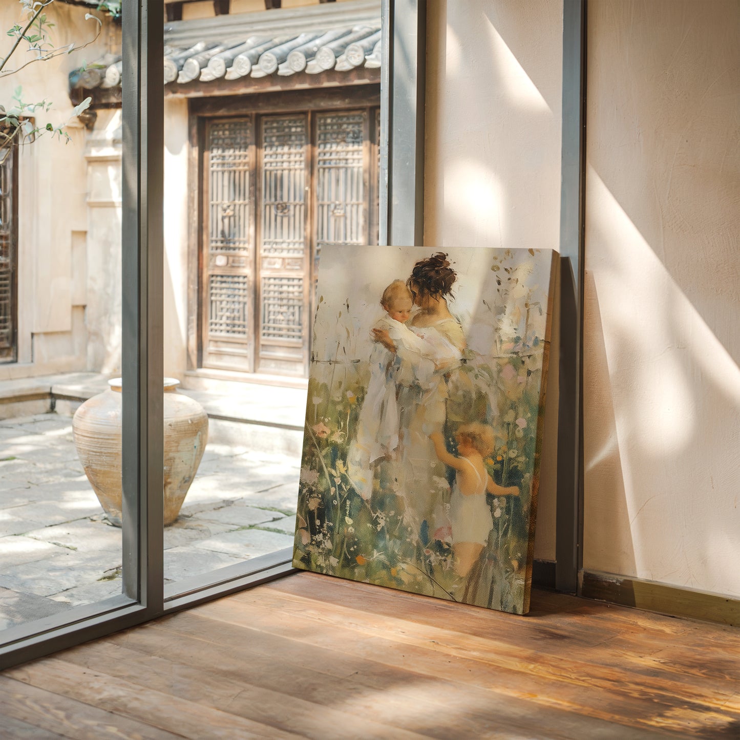 Mother and Children in the Summer Meadow