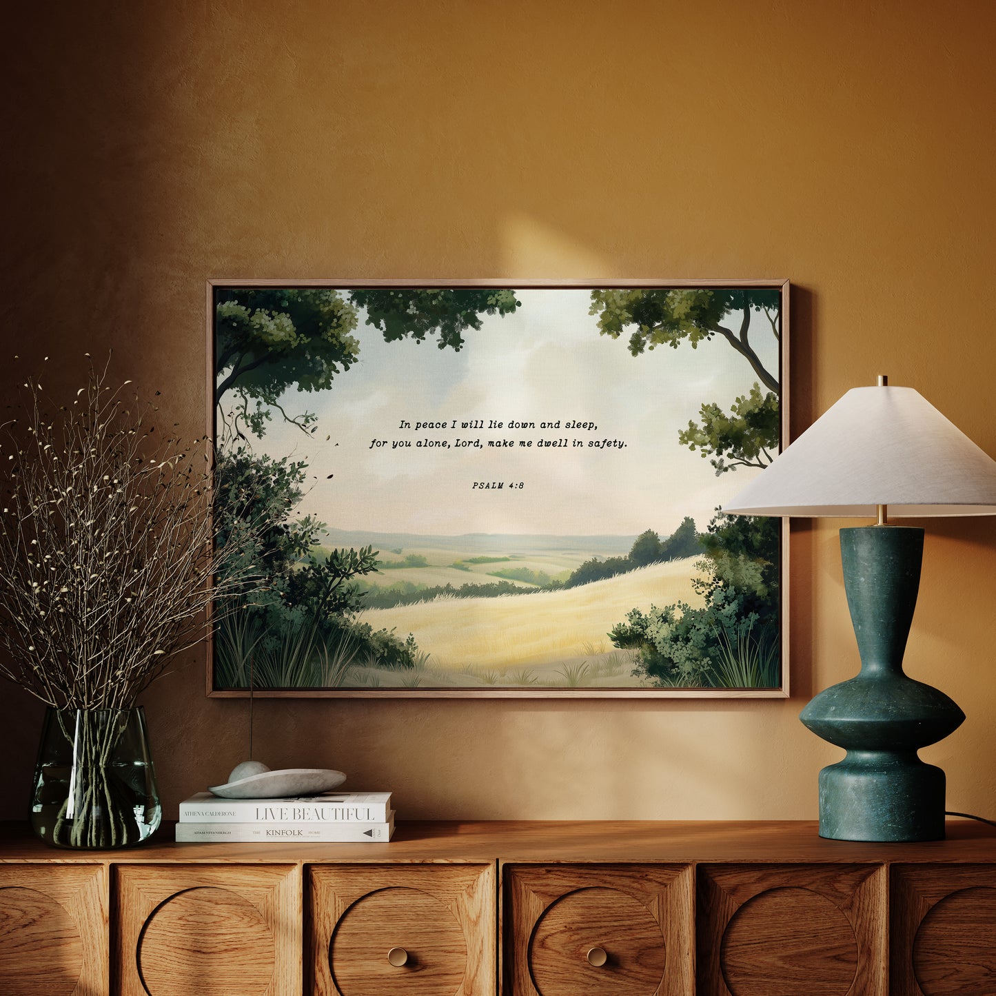 Peaceful Meadow with Psalm 4:8 Scripture