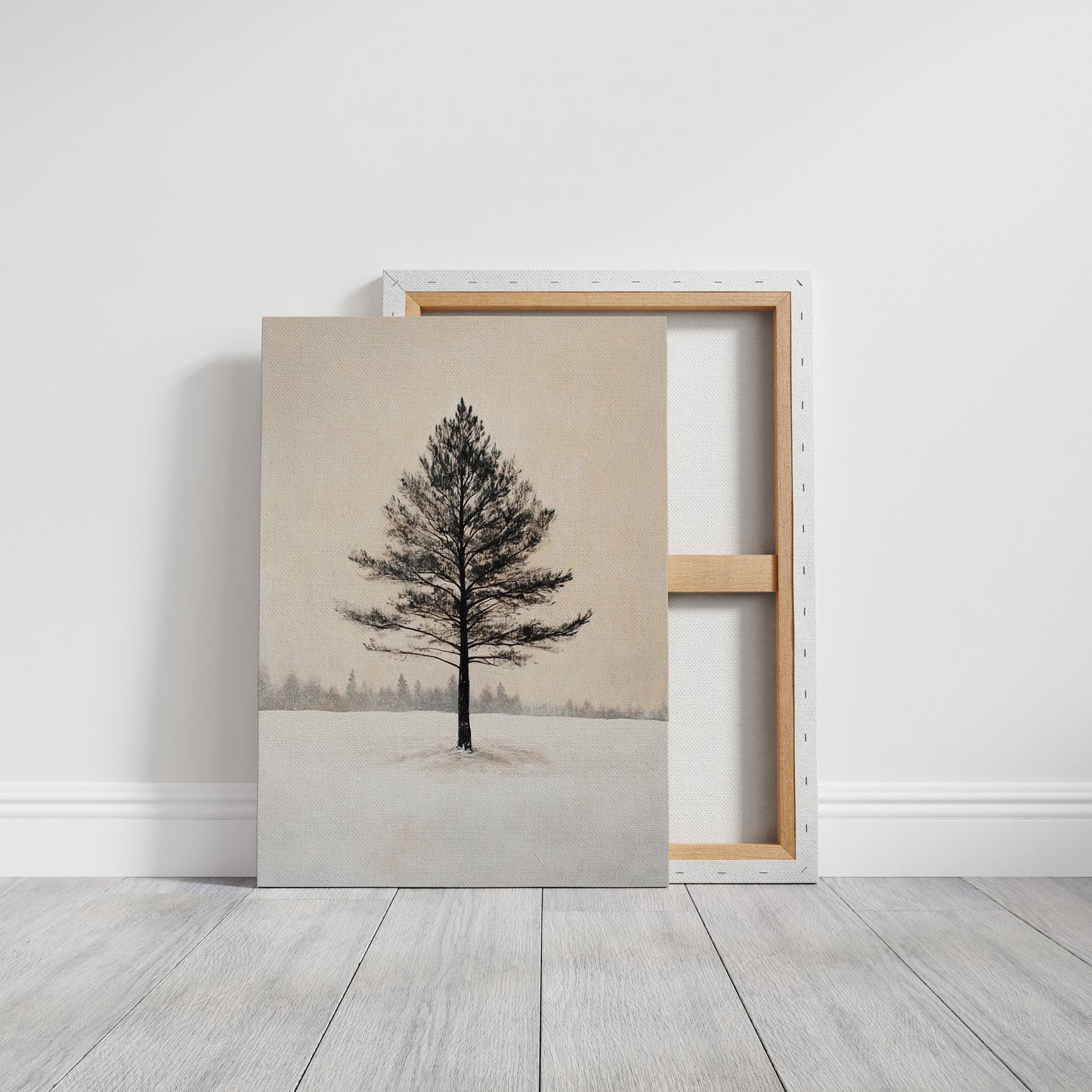 Solitary Pine Winter Canvas - Minimalist Nature Art - Gallery Canvas image 1