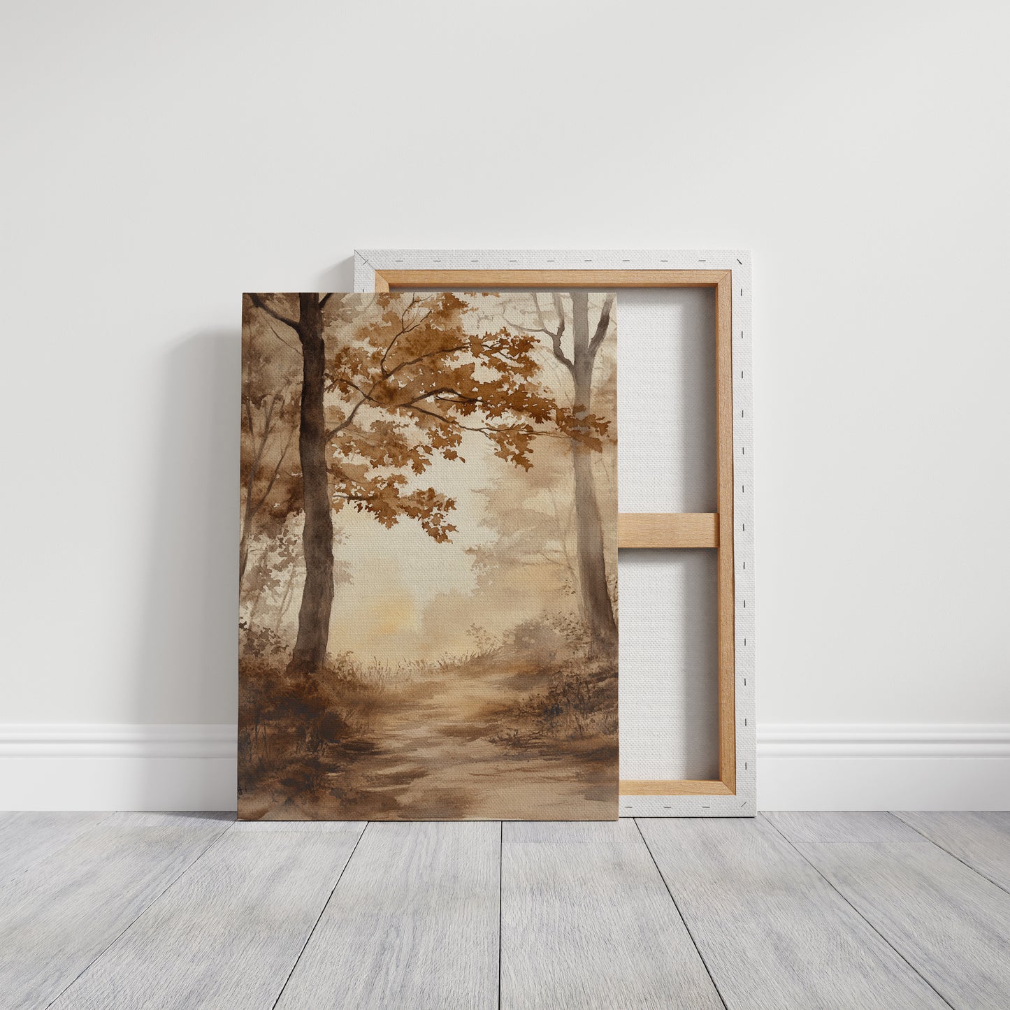 Serene Autumn Forest Pathway - Watercolor Landscape Art - Gallery Canvas image 15