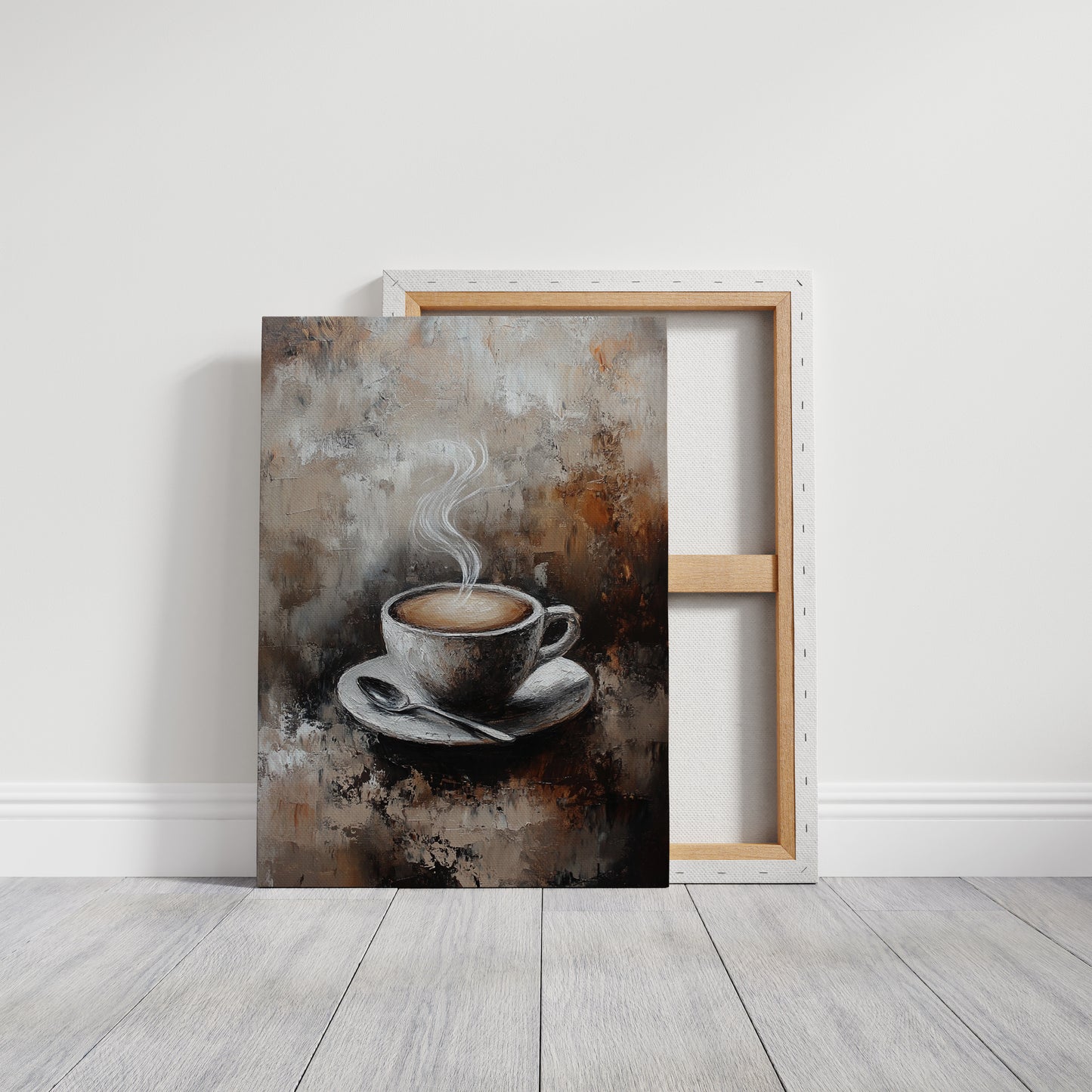 Steaming Coffee Cup Canvas Art - Rustic Kitchen Decor - Gallery Canvas image 9