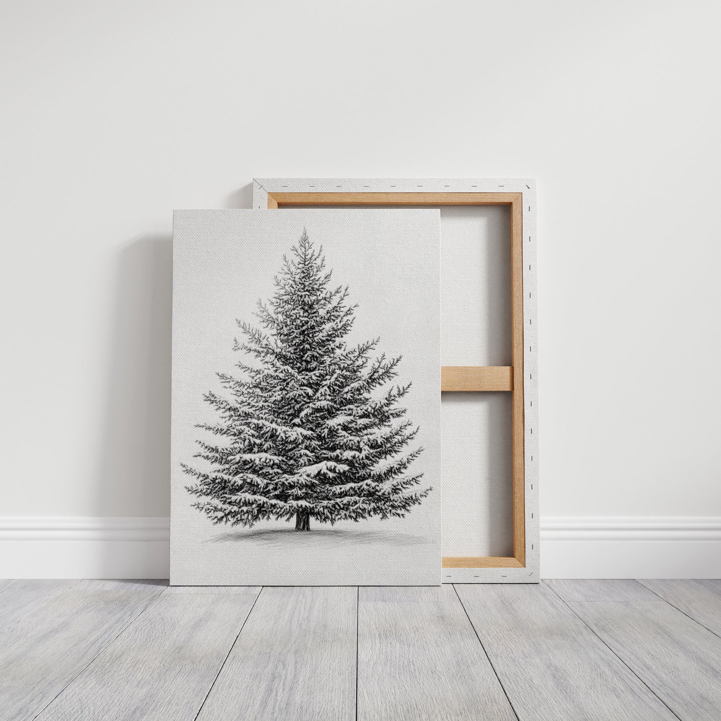 Snow-Covered Pine Tree Drawing - Winter Botanical Art - Gallery Canvas image 13