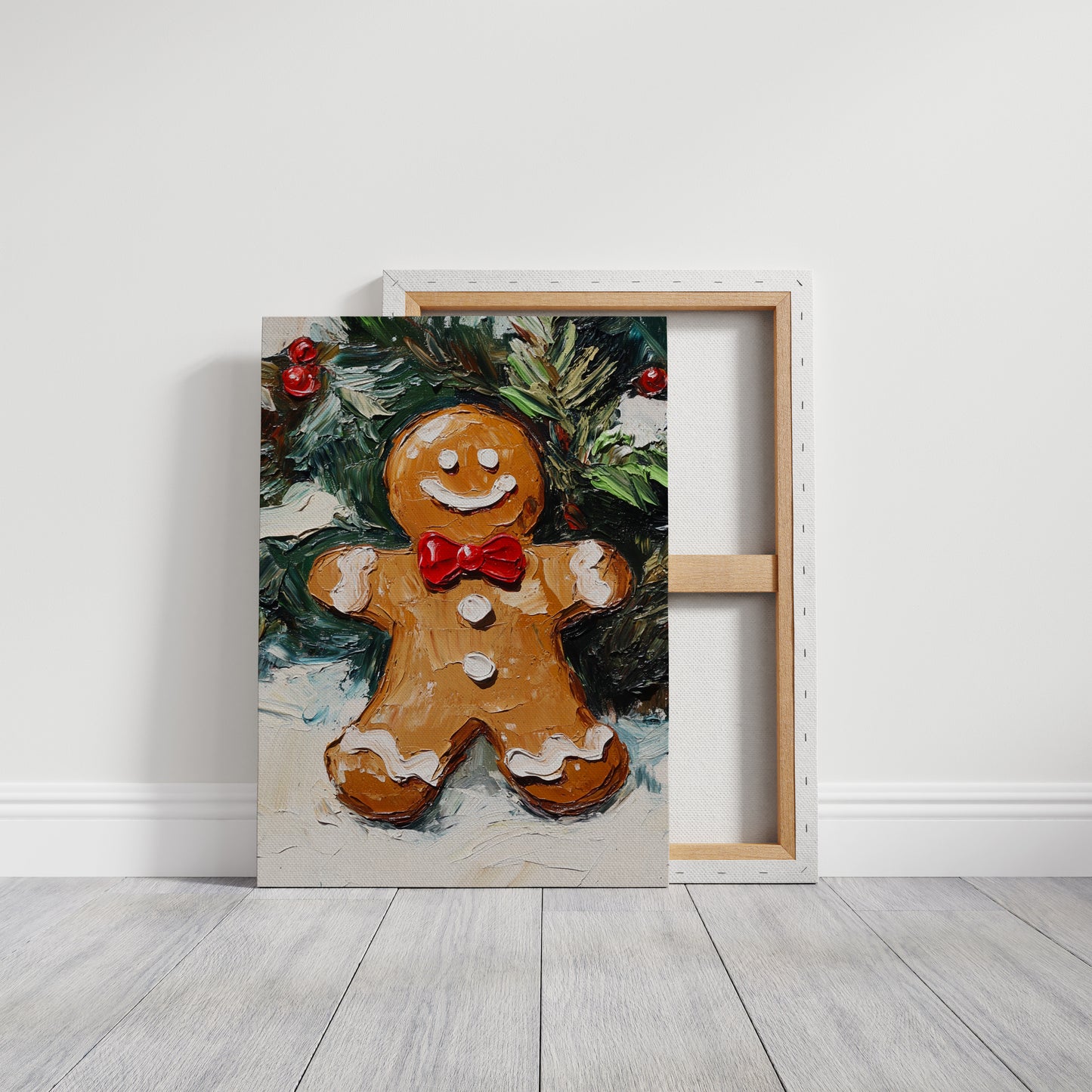 Gingerbread Man Oil Painting - Festive Holiday Art - Gallery Canvas image 1