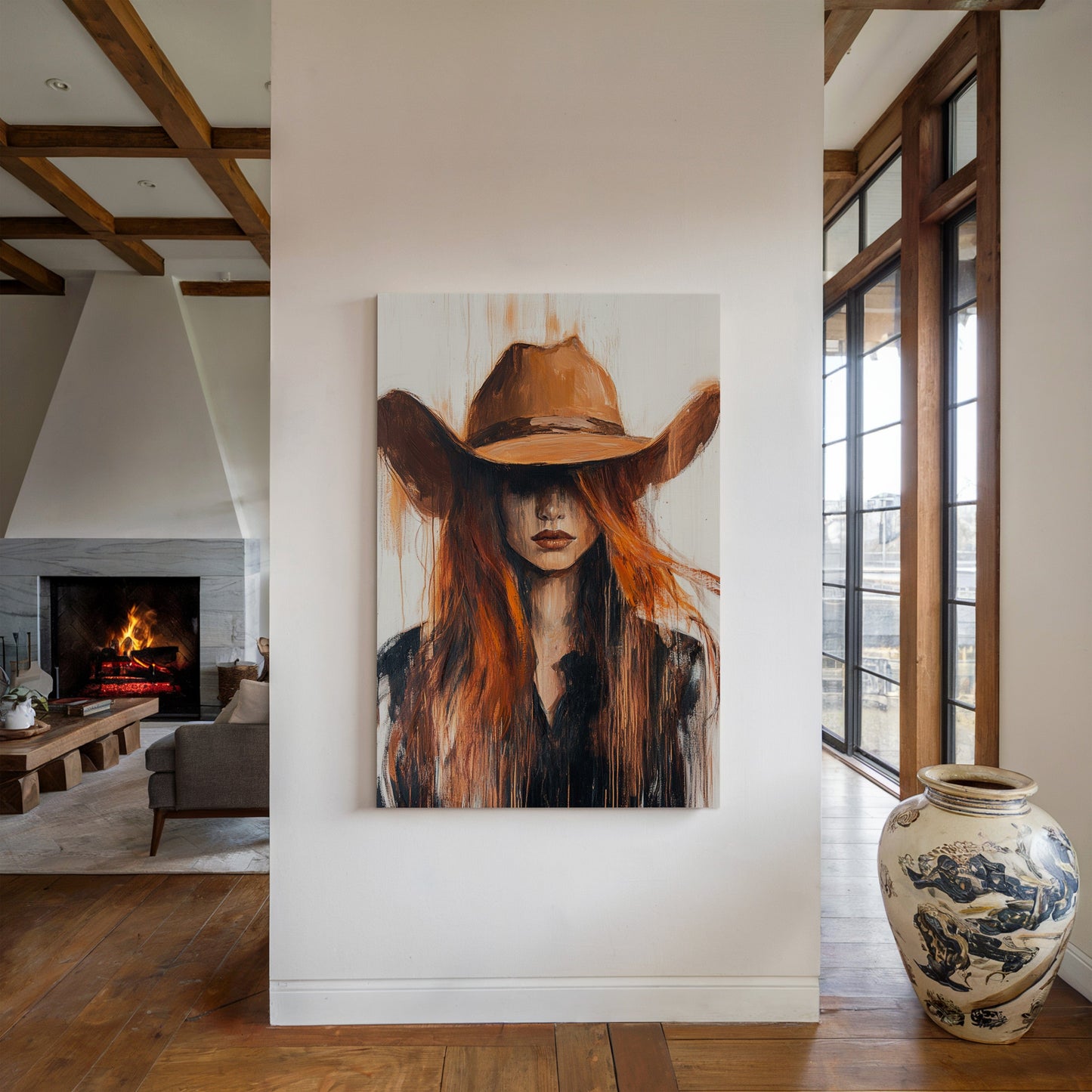 Western Flame – Bold Redhead Cowgirl Art