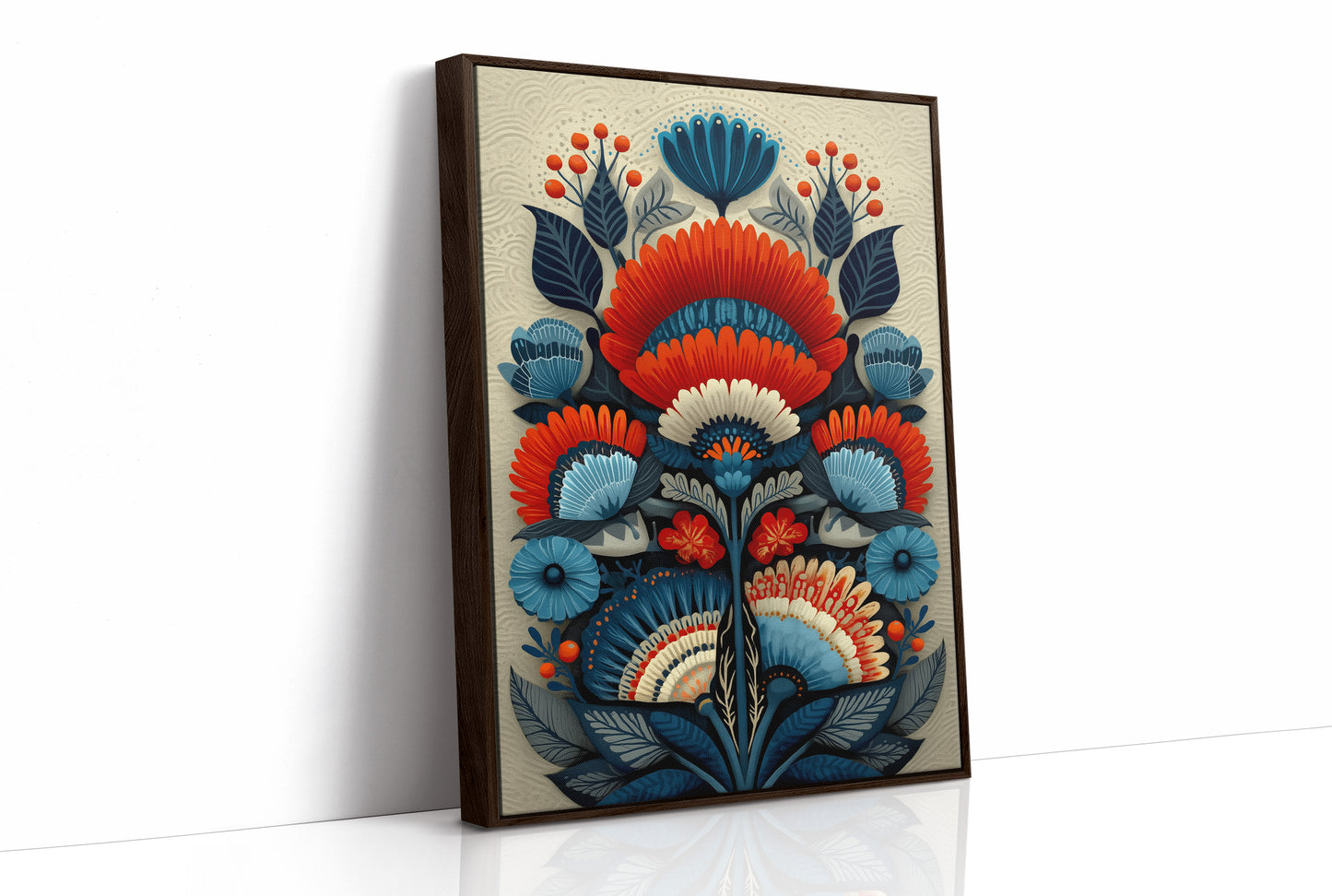 Folk Blooms Dance In Coral Blue