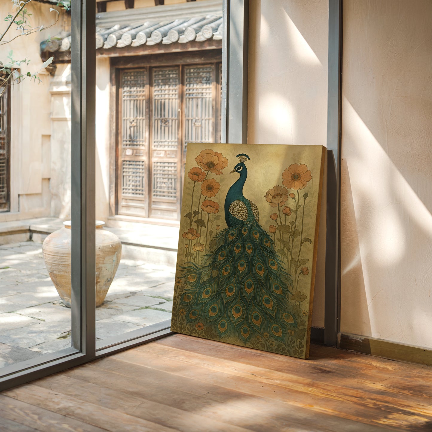 Garden Stillness with a Peacock's Gaze