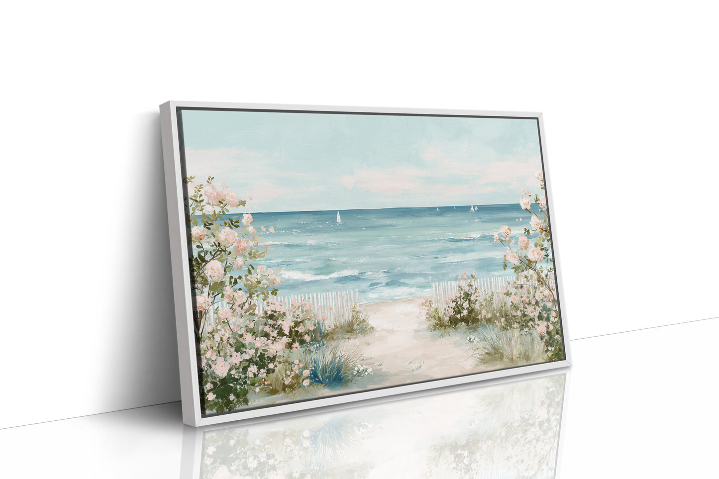 Seaside Roses Frame Distant Sails