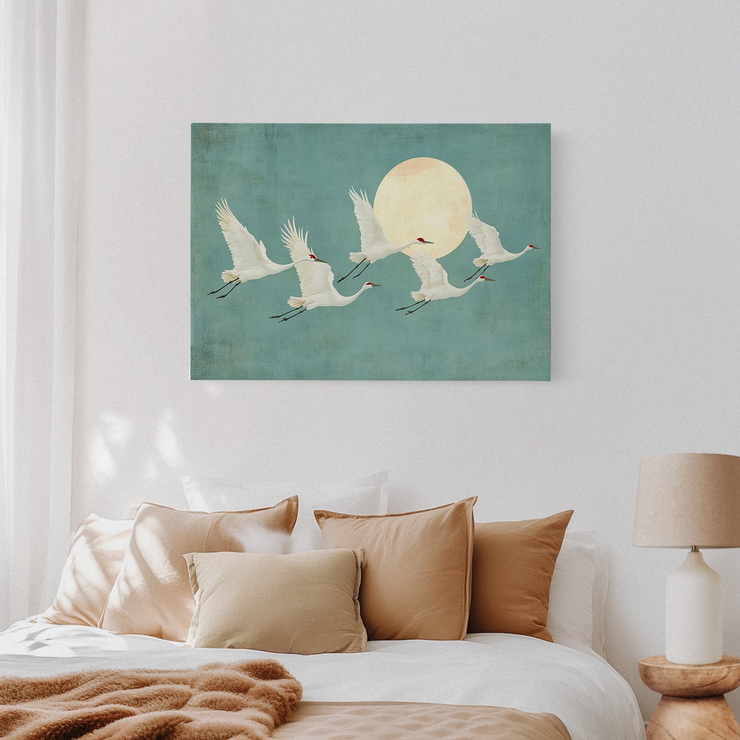 Japanese Crane Wall Art – Minimalist Blue & Gold Crane Print