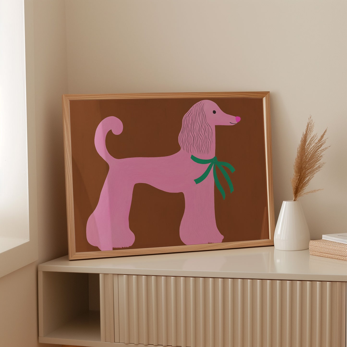 Pink Poodle with a Green Bow