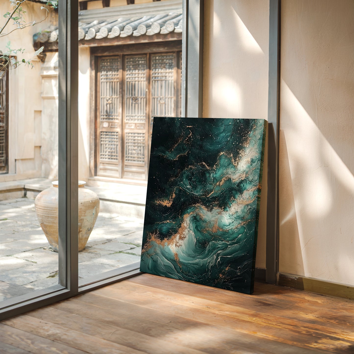 Celestial Drift in Emerald and Gold