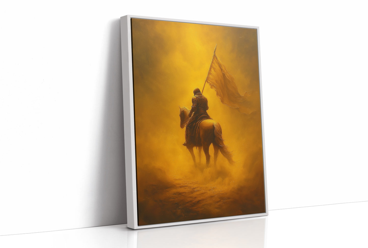 Golden Vanguard Through Amber Mist