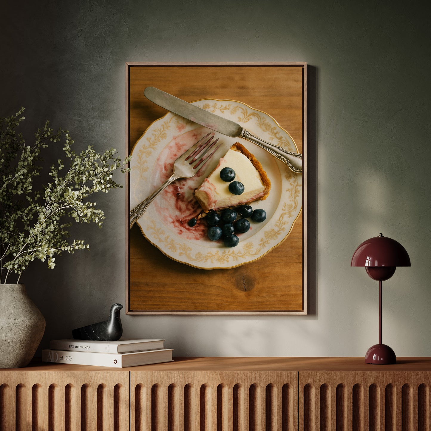 Blueberry Cheesecake on China Plate