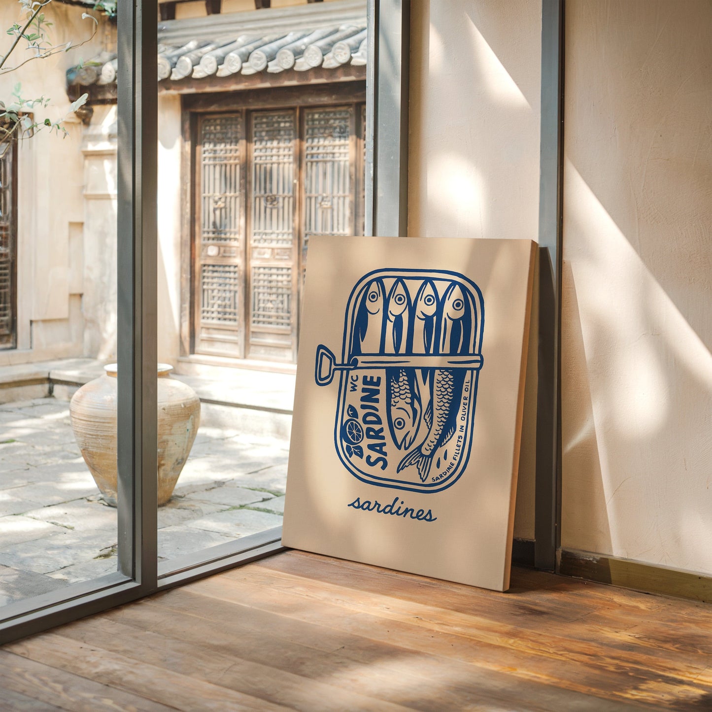 Retro Sardine Tin Wall Art – Blue & Beige Kitchen Decor