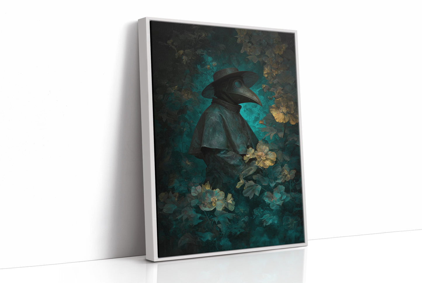 Plague Doctor Among Pale Blossoms