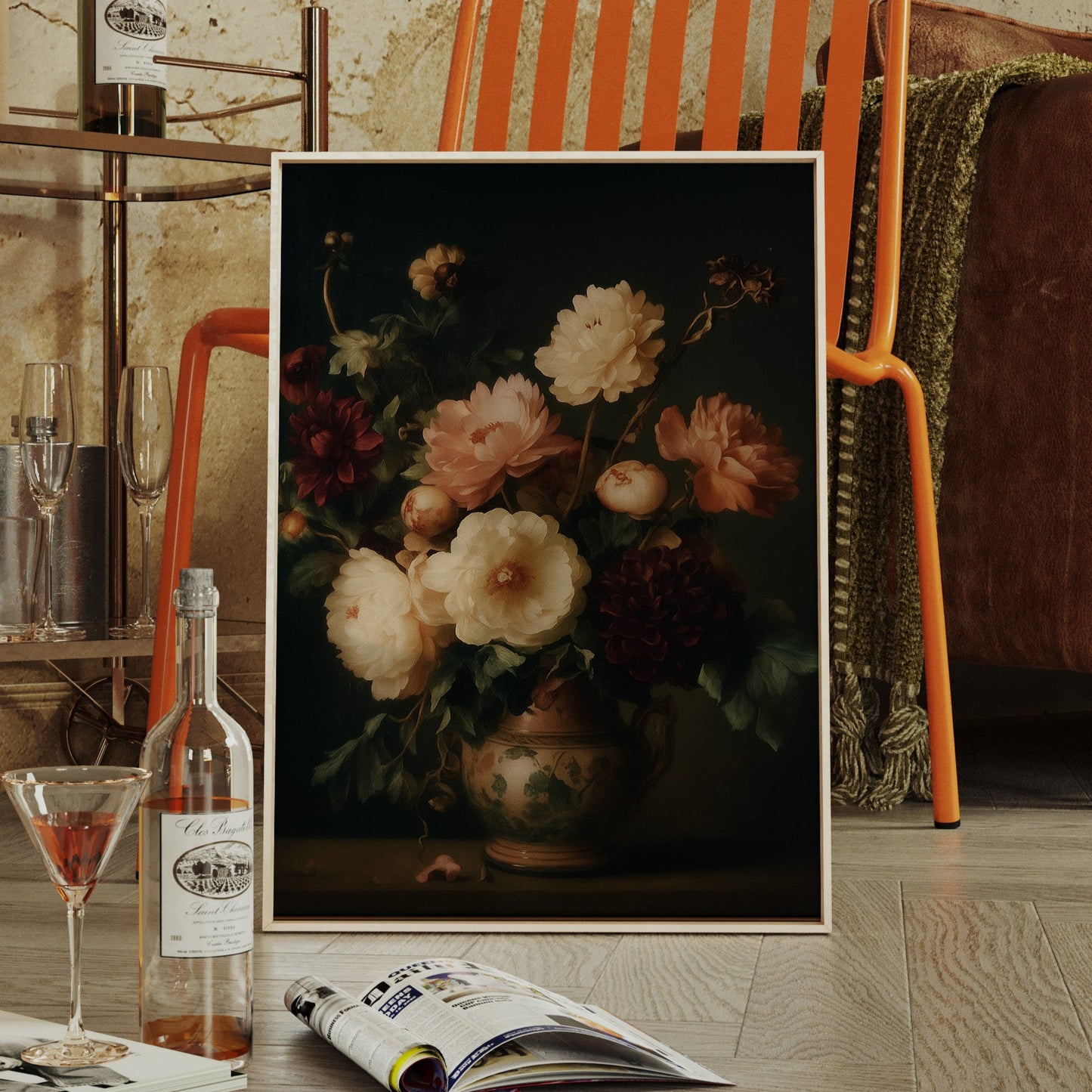 Baroque Peonies in Earthen Vase