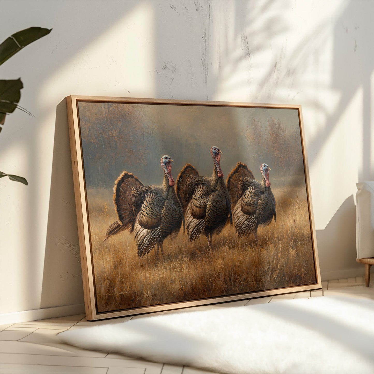 Wild Turkeys March Through Golden Fields