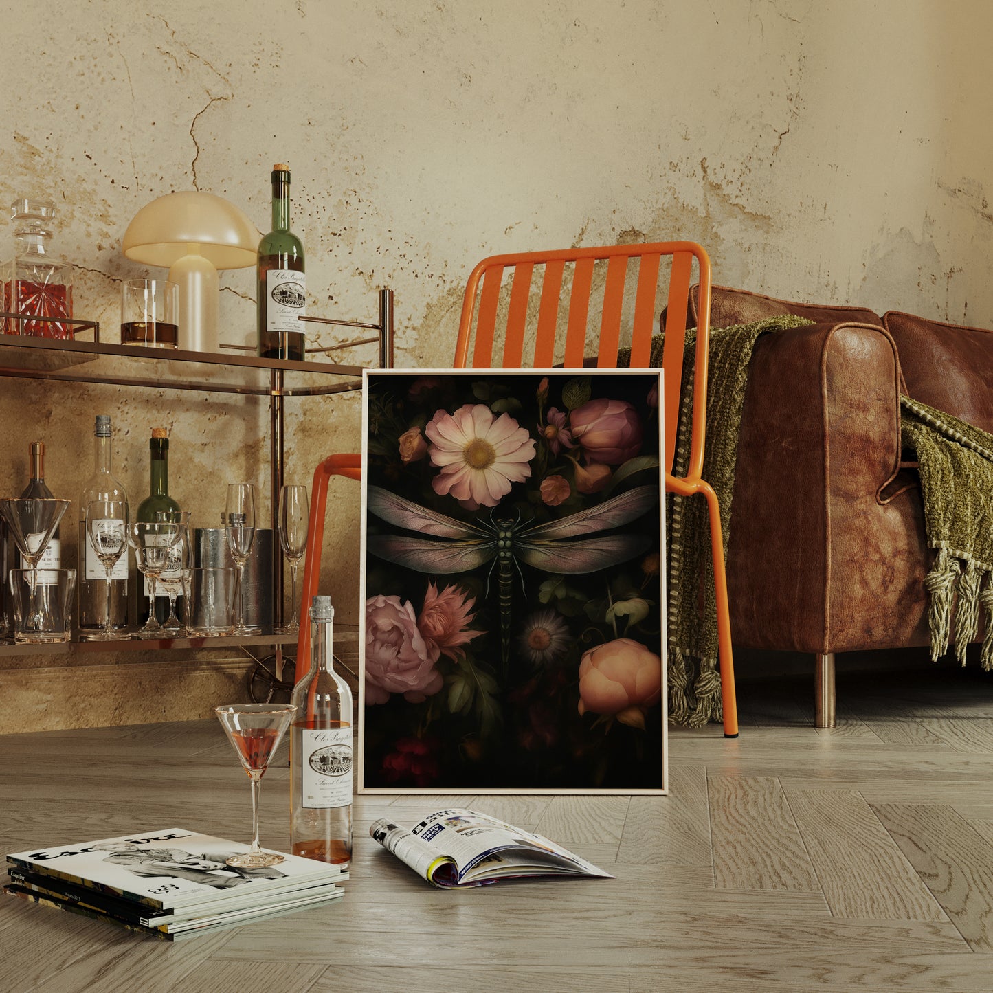 Dragonfly Among Midnight Blossoms