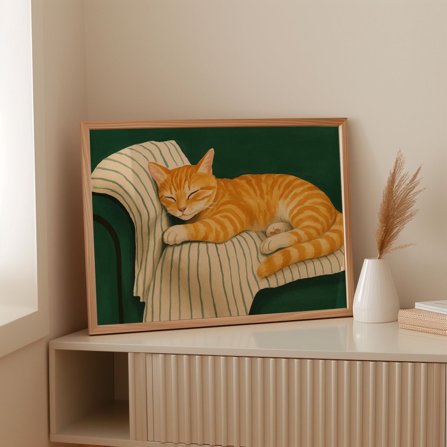 Striped Cat Napping on the Couch