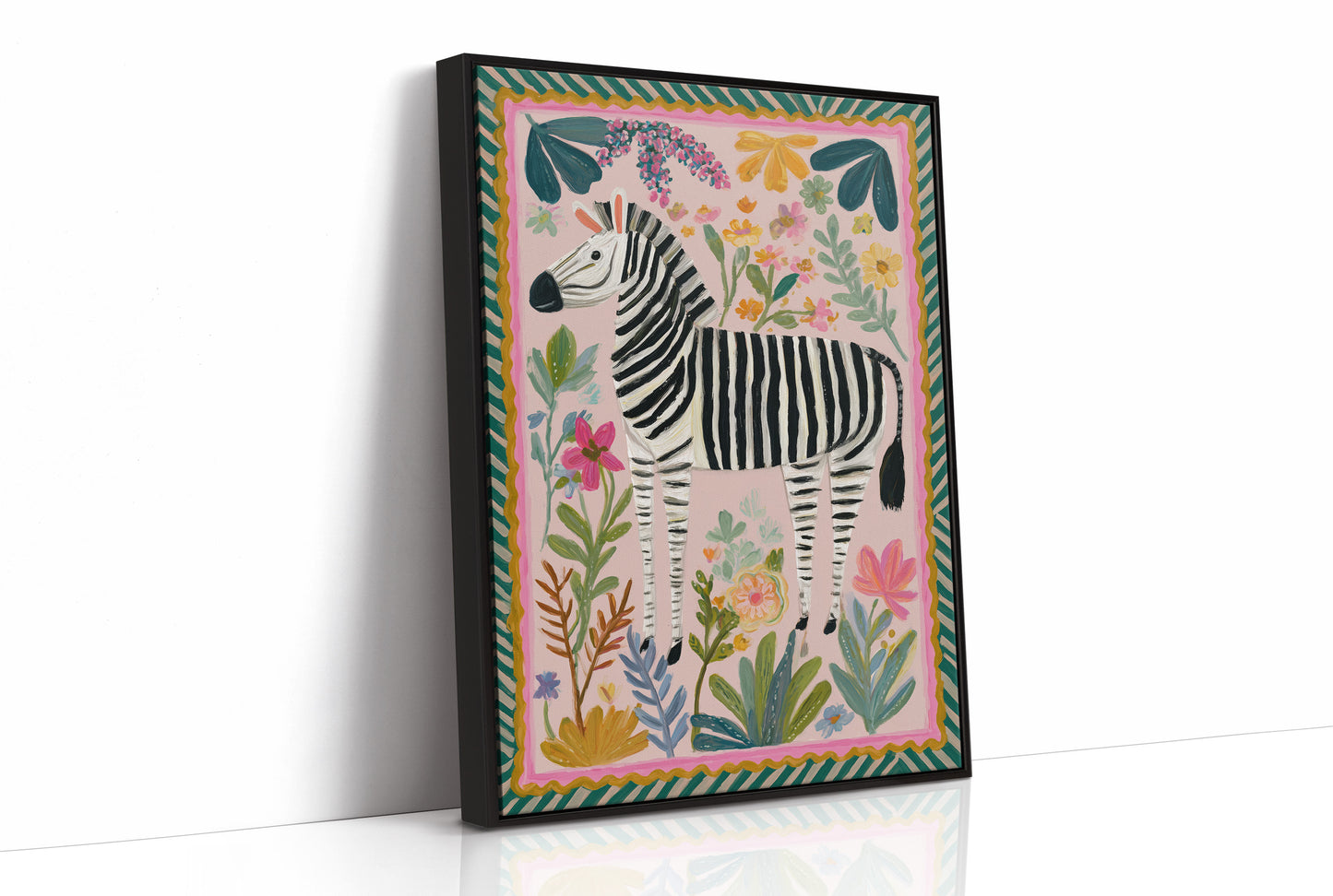 Whimsical Zebra in Floral Paradise
