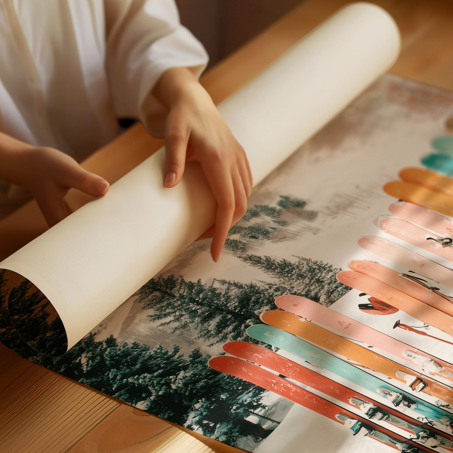 Pastel Skis Paint Winter Mountains