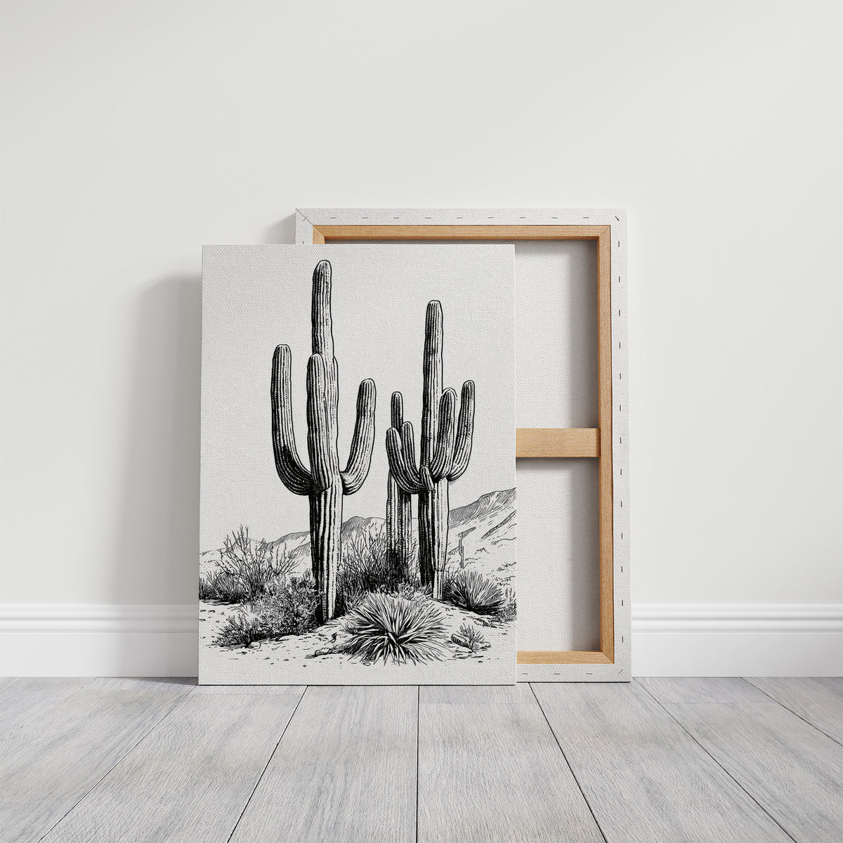 Two Saguaros, Ink Sketch