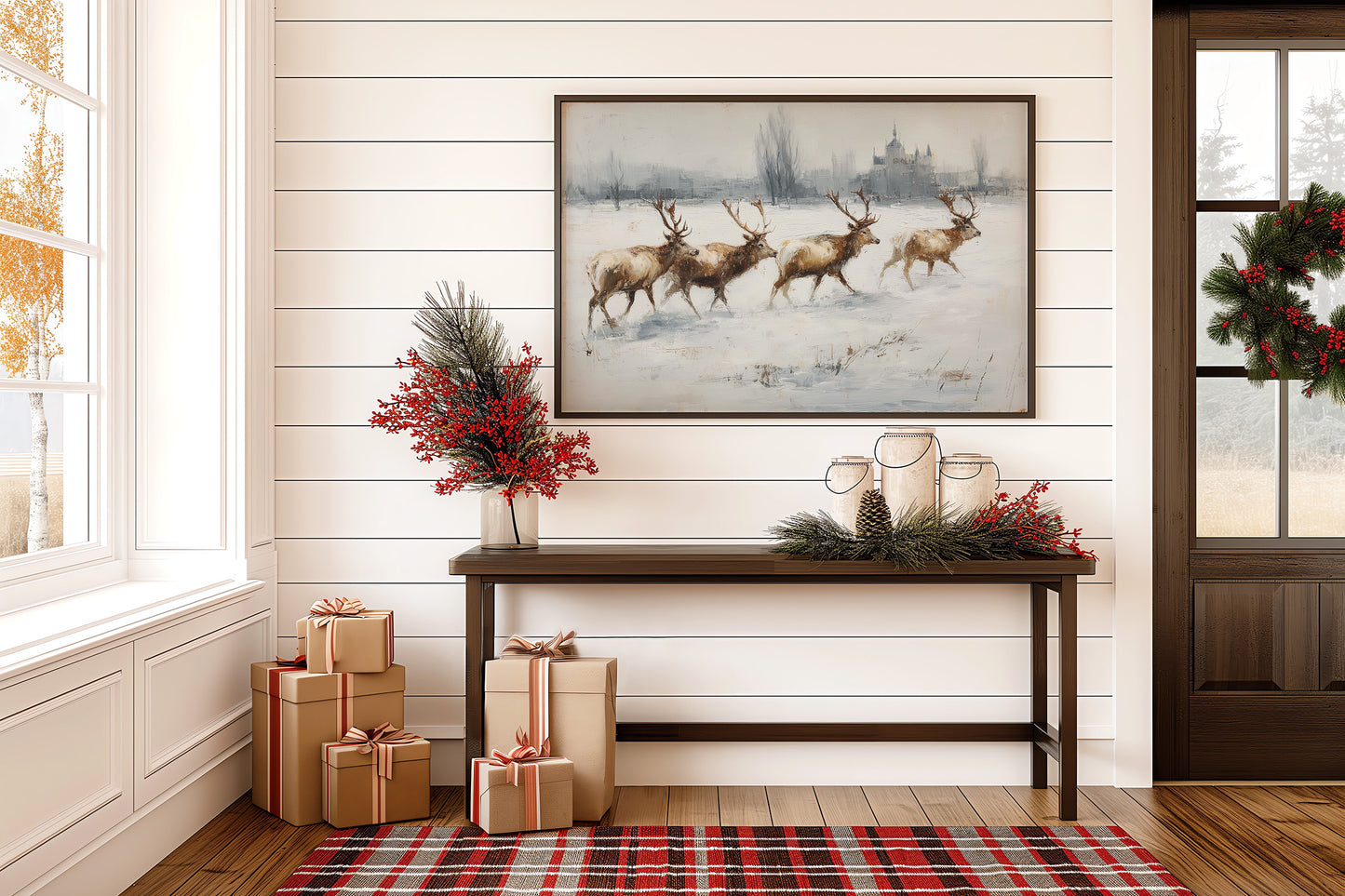 Winter Stags Cross Ancient Castle Grounds