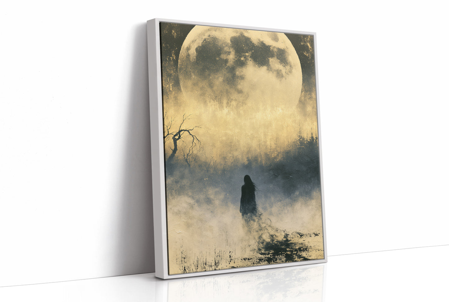 Lost in the Fog: Distant Figure and Moon