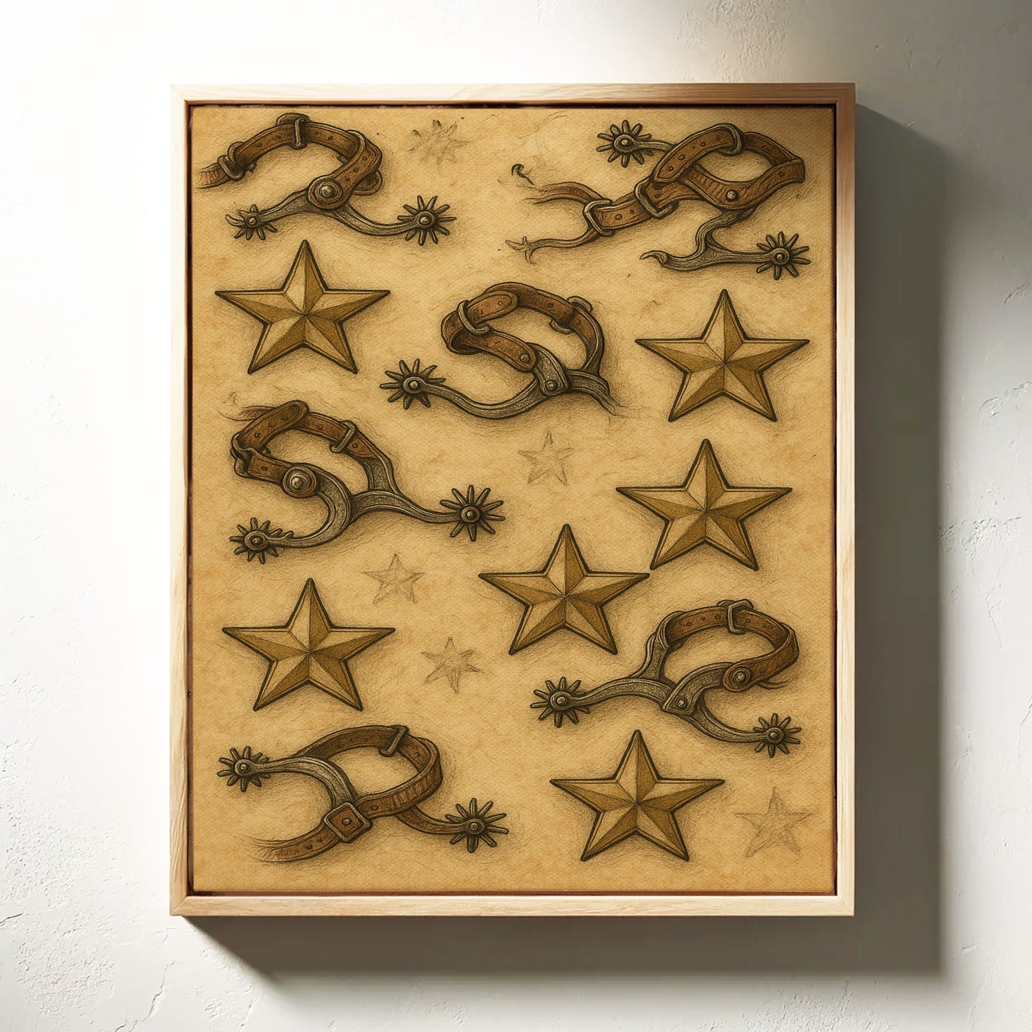 Western Spurs and Stars Vintage Print