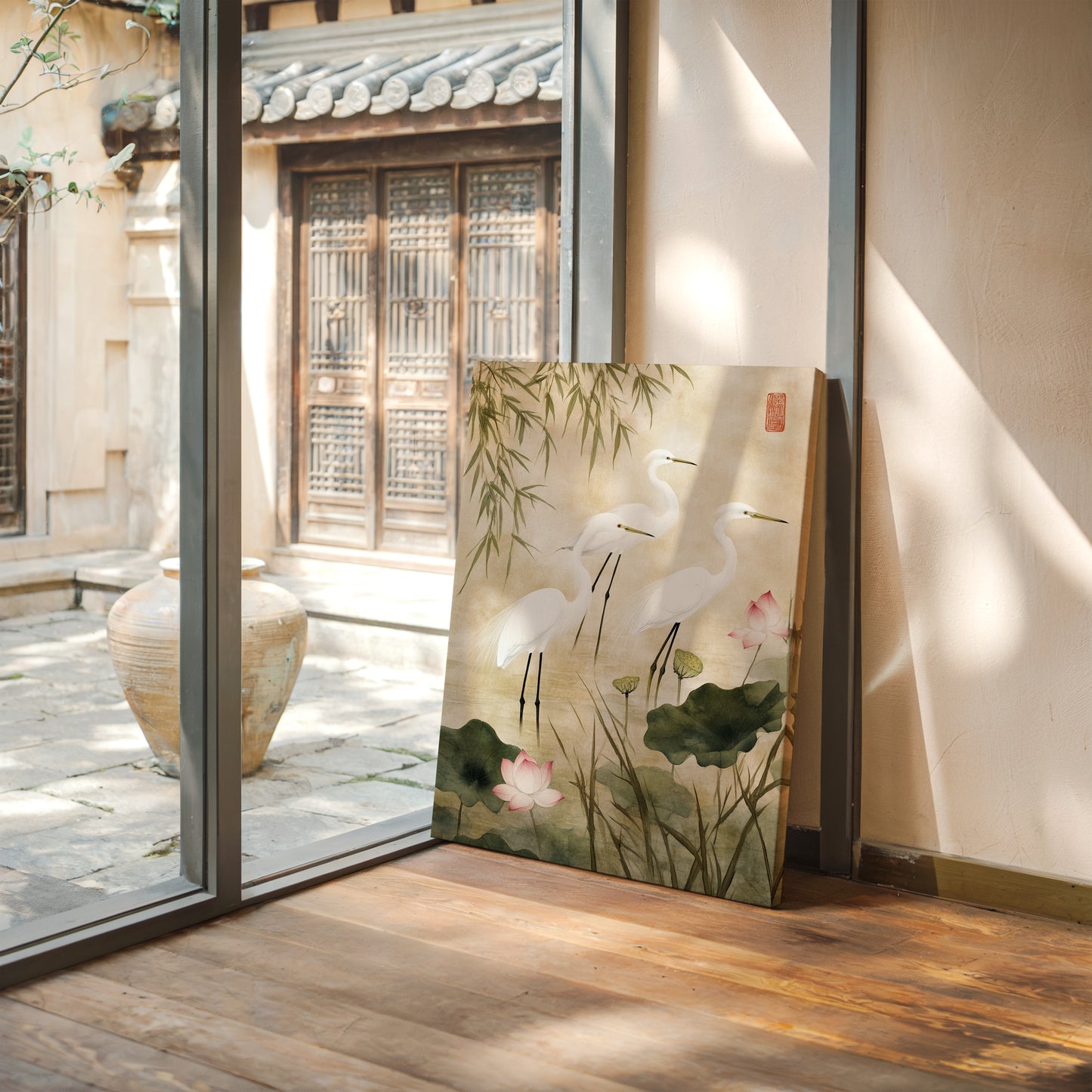 Japanese Egret Wall Art – Elegant Minimalist Nature Print