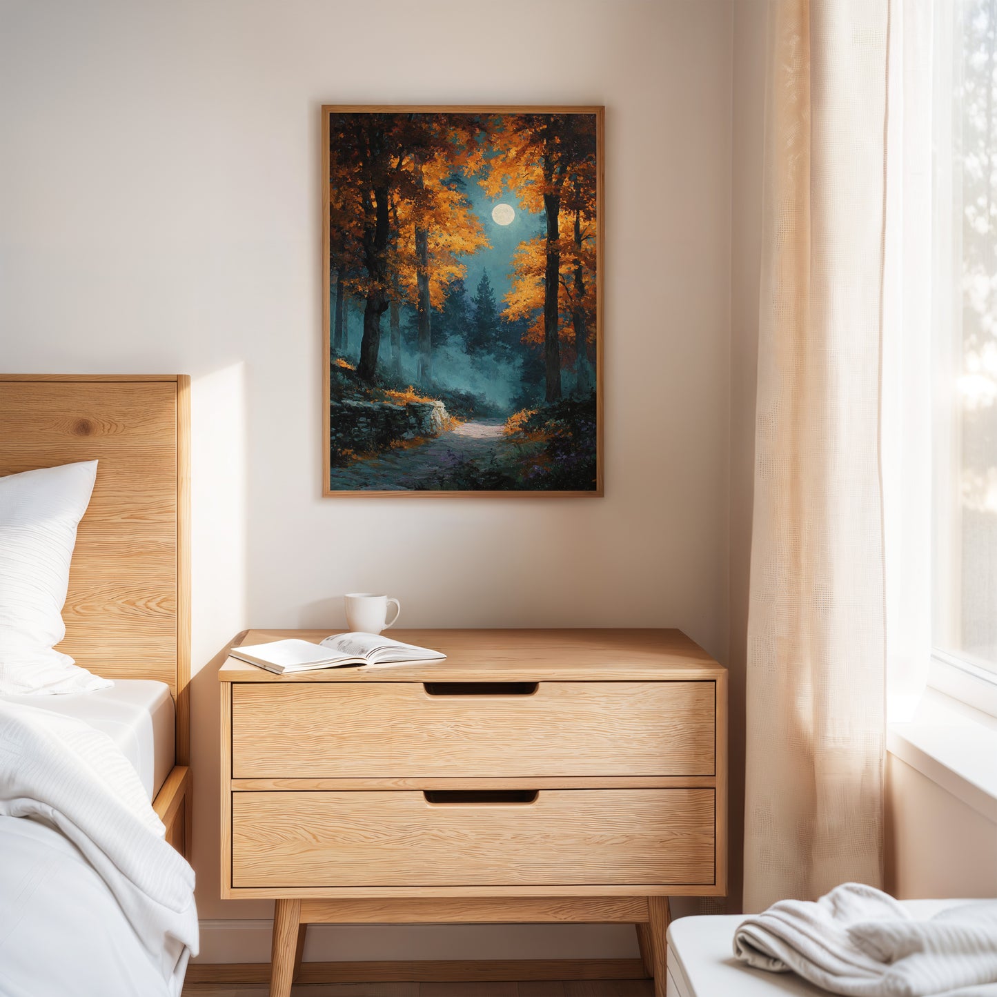 Moonlit Path Through Autumn's Embrace