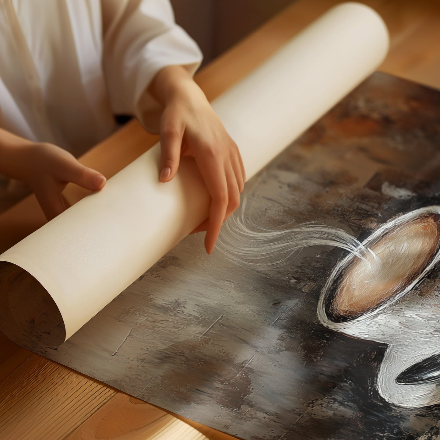Steaming Coffee Cup Canvas Art - Rustic Kitchen Decor - Matte Poster image 1