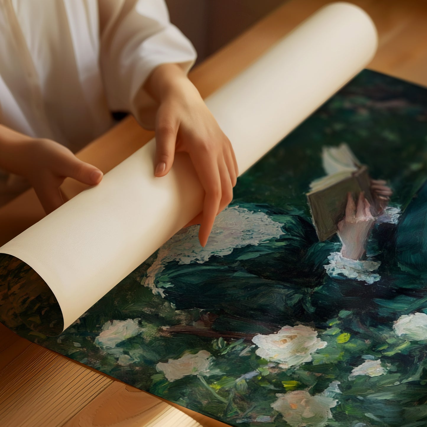 Victorian Lady Reading Portrait - Romantic Garden Art - Matte Poster image 1