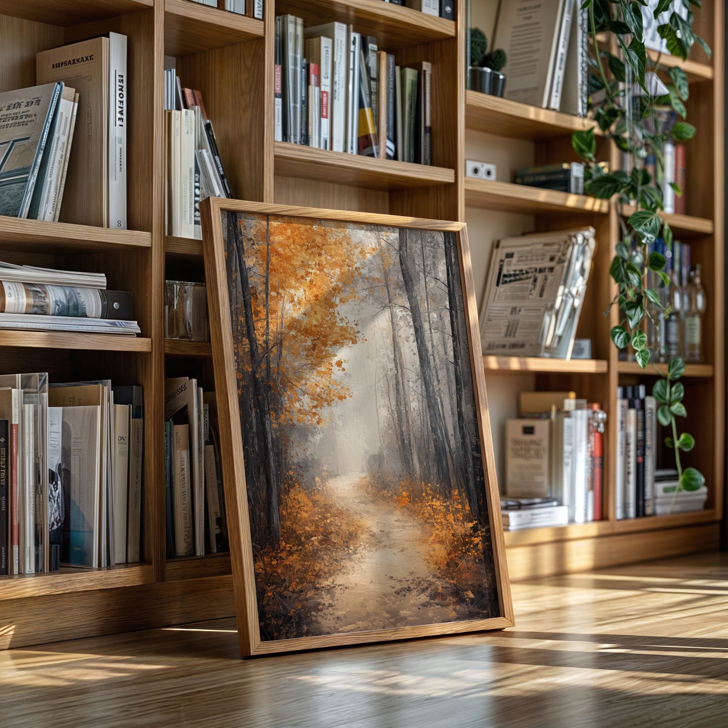 Golden Autumn Pathway Canvas Print - Tranquil Nature Art - Gallery Canvas image 12