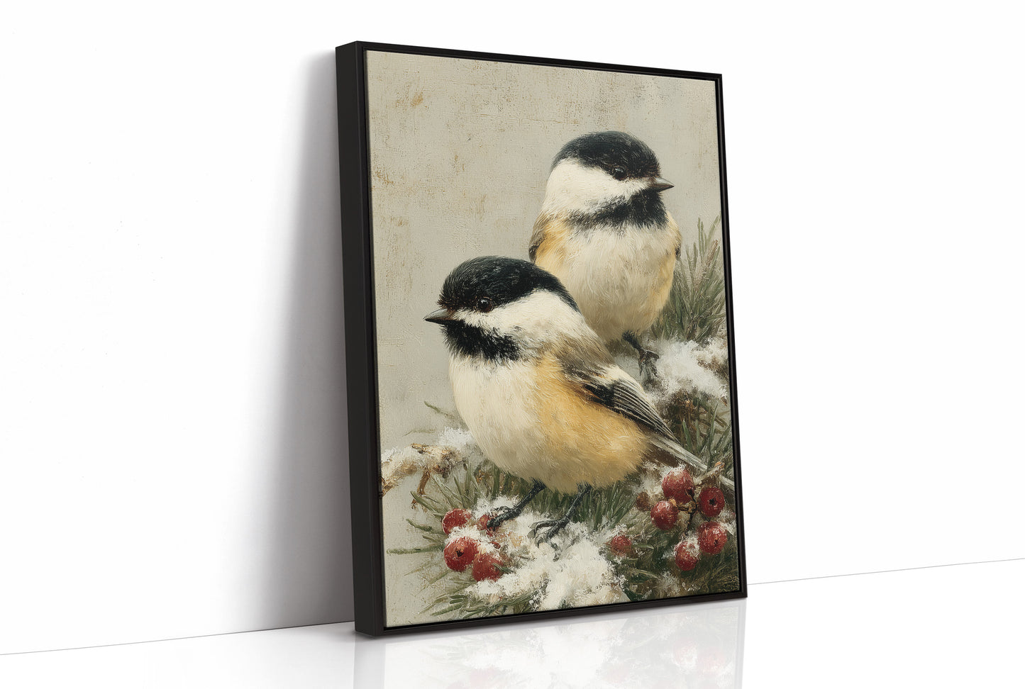 Two Chickadees in Snow