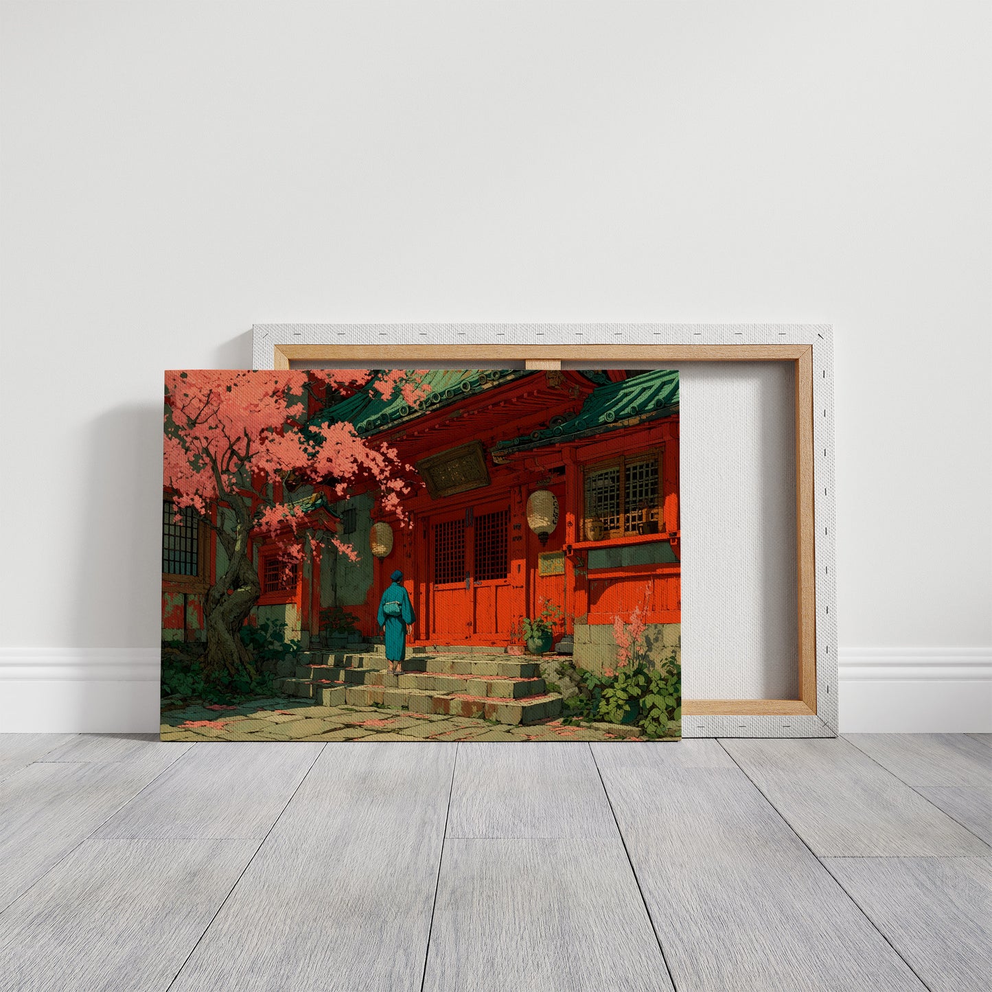 Cherry Blossoms Dance At Temple Steps