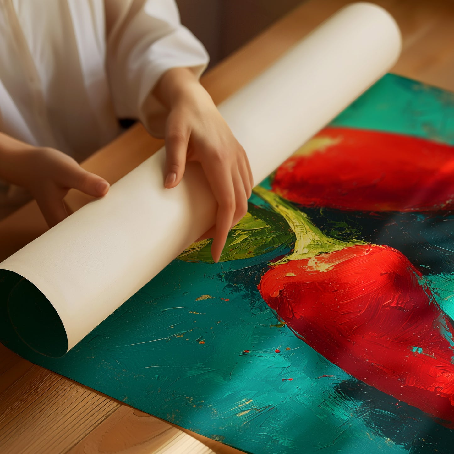 Two Chilies on Teal