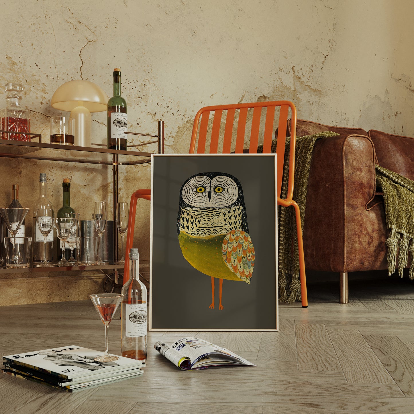 Stylized Owl with Golden Feathers